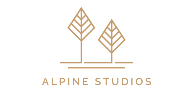 alpine studios logo with two trees on it at The Alpine Studios